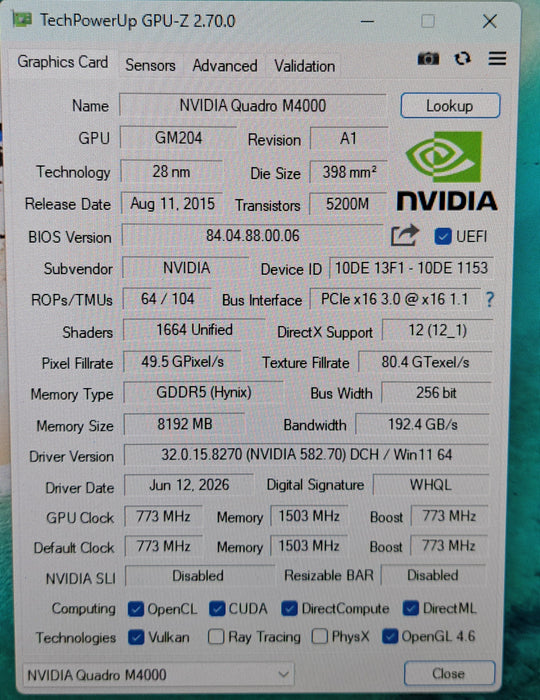 Dell NVIDIA Quadro M4000 8GB GDDR5 Graphics Card