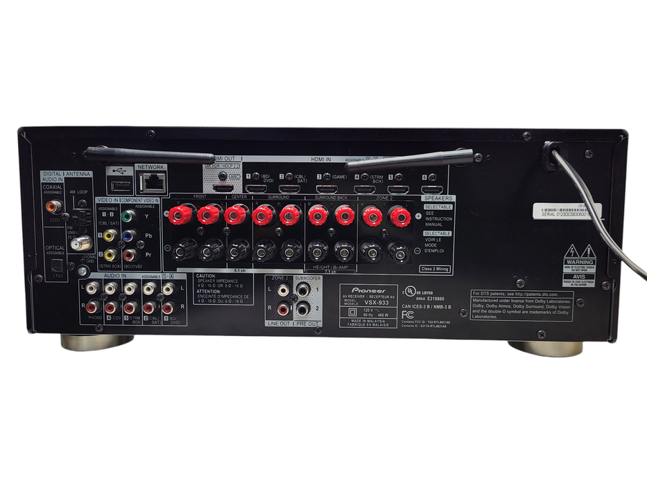 Pioneer VSX-933 7.2 Dolby ATMOS home theater receiver HDCP 2.2 No remote