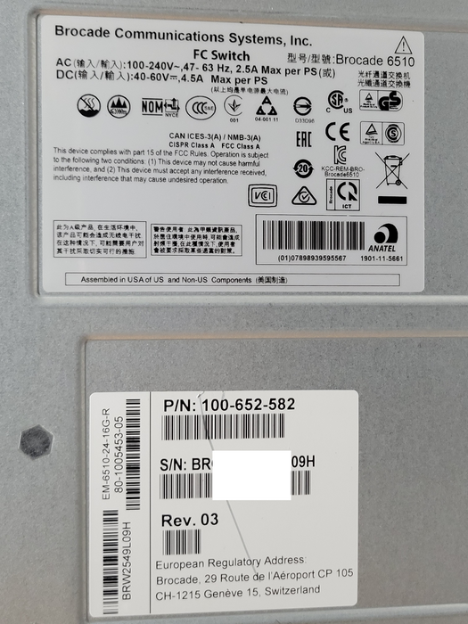 Brocade EMC 6510 DS-6510B 48-Port (24 Active) 16Gb FC EM-6510-24-16G-R, 24 x SFP