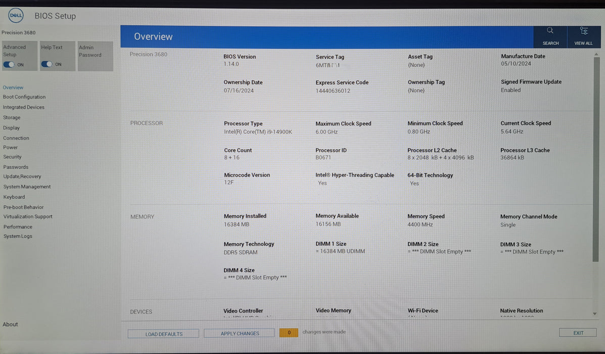 Dell Precision 3680 Tower | Intel Core i9-14900K 3.20GHz 24C, 256GB NVMe, No RAM