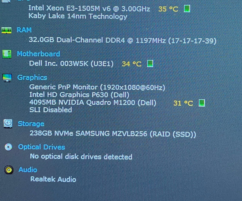 Dell Precision 7720 XEON E3-1505M 3.0GHz QUADRO M1200 4GB GPU 32GB RAM 256GB SSD