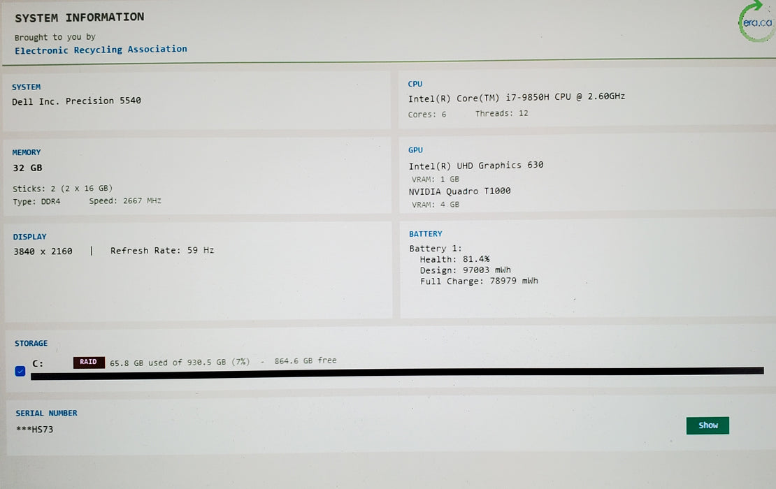 Dell Precision 5540 4K TOUCH i7-9850H @2.60GHz 32GB RAM 1TB NVMe NVIDIA T1000