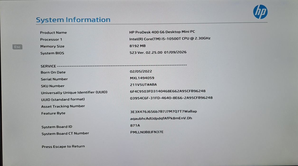 HP ProDesk 400 G6 Mini PC | Intel Core i5-10500T, 8GB DDR4, 256GB NVMe *READ*