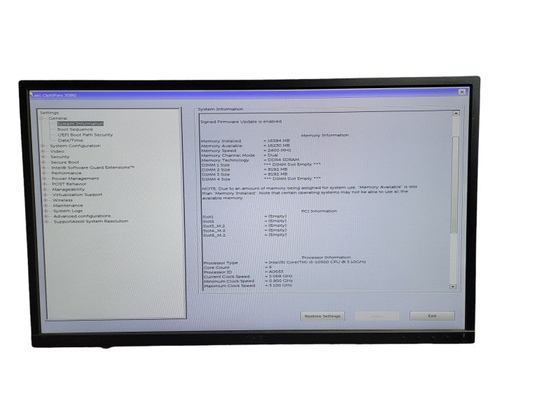 Dell Optiplex 7080 SFF Intel Core i5 - 10500 CPU @ 3.10GHz 16GB DDR4 Ram  Î¸