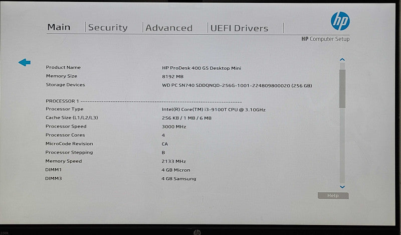 HP ProDesk 400 G5 Desktop Mini, i3-9100T 3.10GHz 4C, 8GB DDR4, 256GB NVMe, WiFi, PWR