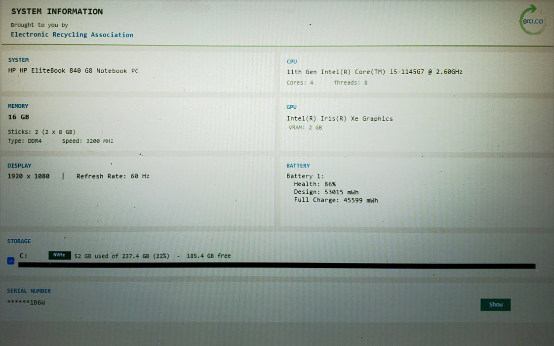 HP EliteBook 840 G8 Intel Core i5-1145G7 2.60GHz 16GB RAM 256GB SSD READ
