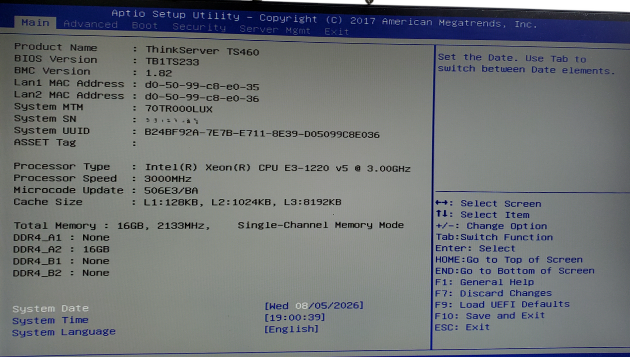 Lenovo ThinkServer TS460 - Xeon E3-1220 v5, 16GB DDR4 - No HDD