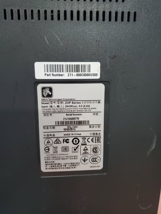 Zebra ZXP Series 1 ID Card Printer - Z11-000C0000US00 *READ*