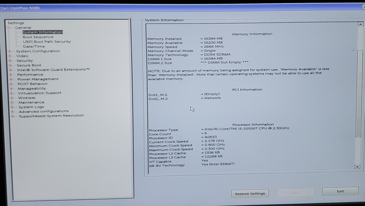DELL OPTIPLEX 5080 Micro i5 10th i5-10500T @2.30GGHz 16GB  NO-HDD/SSD
