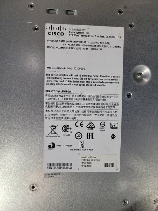 Cisco Catalyst C9300-24T 24-Port Gigabit Ethernet Switch – Factory Reset, Clean