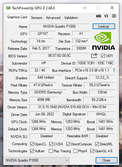 NVIDIA Quadro P1000 4GB DDR5 Graphics Card 4x DP Full Bracket