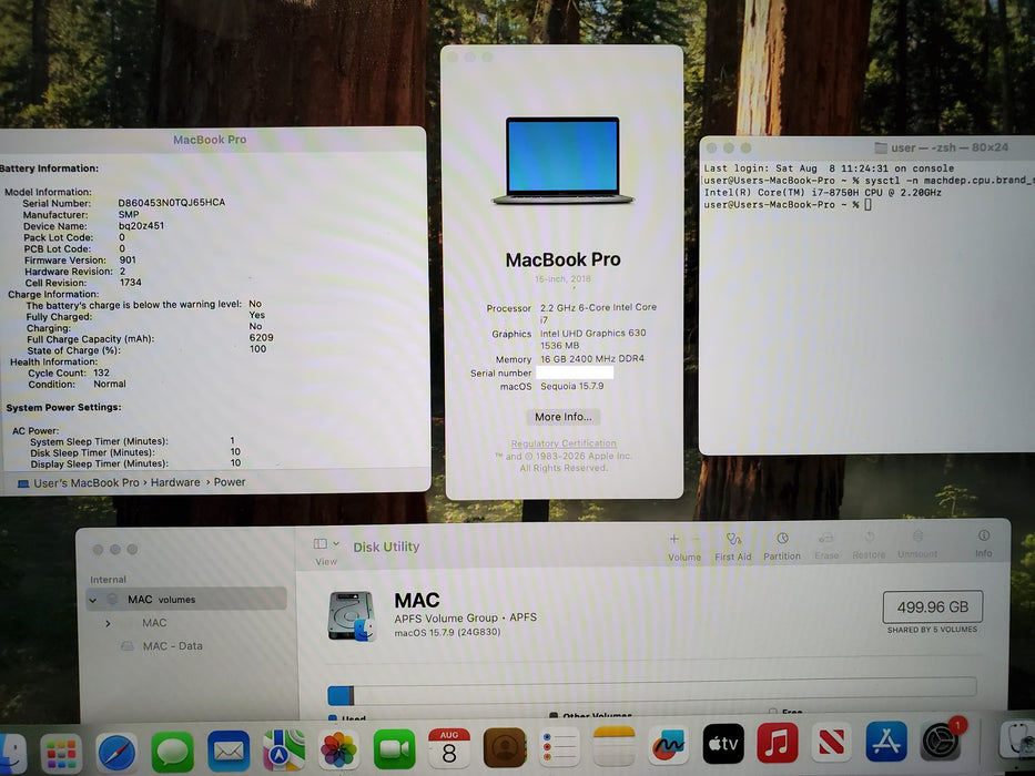Apple MacBook Pro 2018 15" A1990 i7-8750H 16GB RAM 500GB SSD NO ADAPTER
