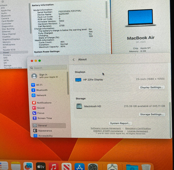 Apple MacBook Air 13" M1 2020 8GB 256SSD Damaged LCD For Parts/Repair READ!