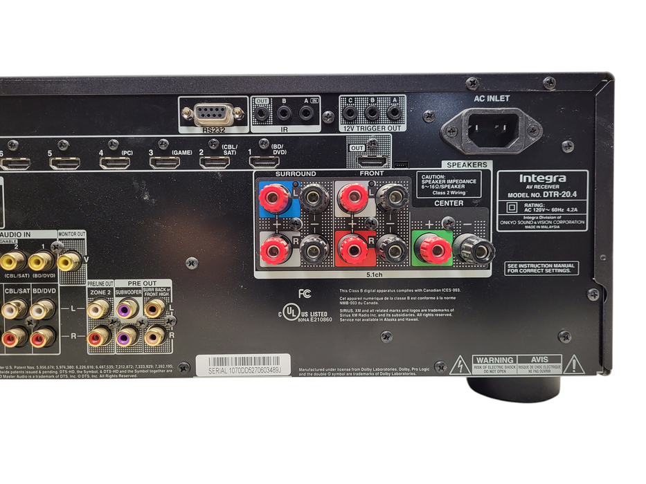 Integra DTR-20.4 5.2 Channel AV Receiver Tested | NO REMOTE