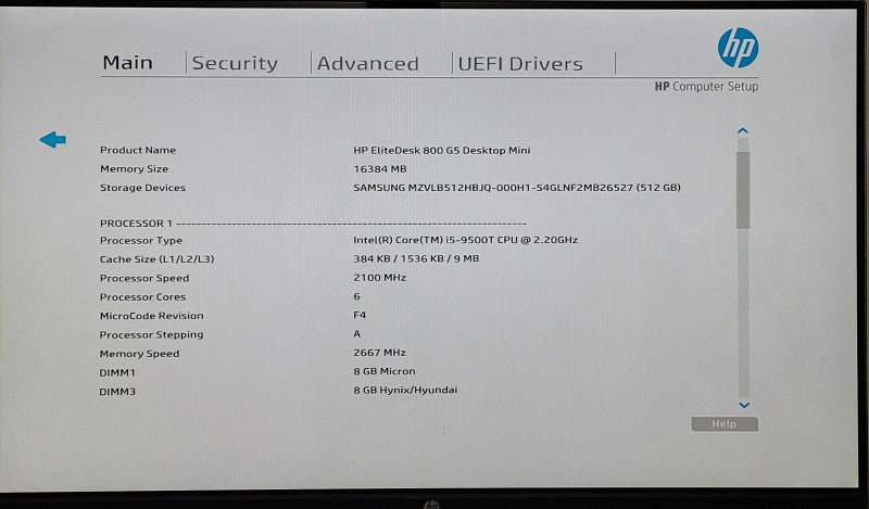 HP EliteDesk 800 G5 Mini, i5-9500T 2.20GHz, 16GB DDR4, 512GB NVMe, WiFi, PWR Q J