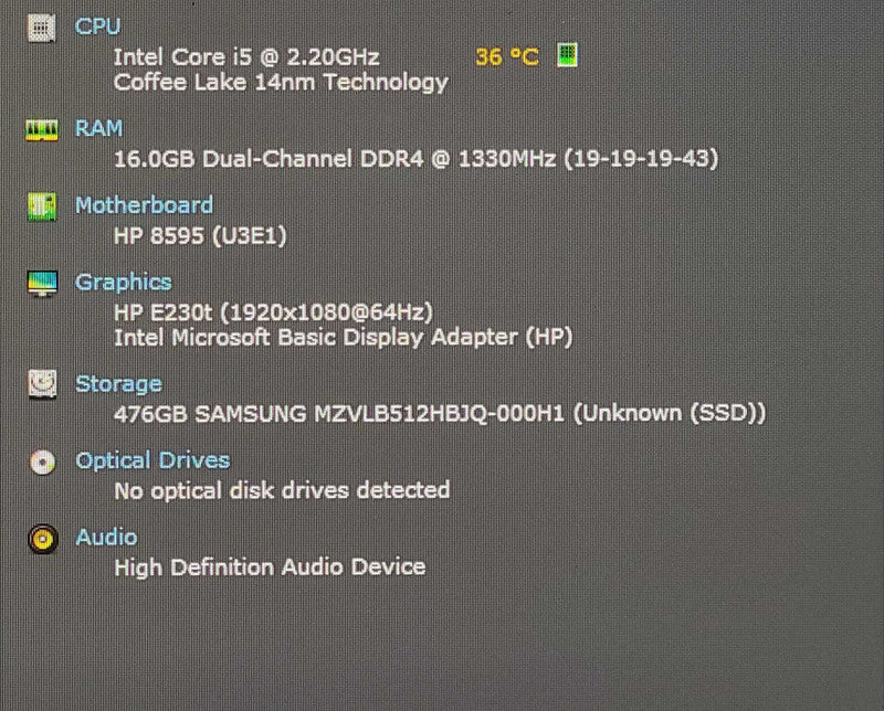 HP EliteDesk 800 G5 Mini, i5-9500T 2.00GHz, 16GB DDR4, 512GB NVMe, WiFi, PWR Q