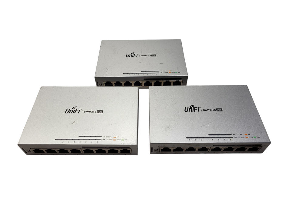 Lot of 3x Ubiquiti UniFi US-8-60W 8-Port Gigabit PoE Switch *READ*