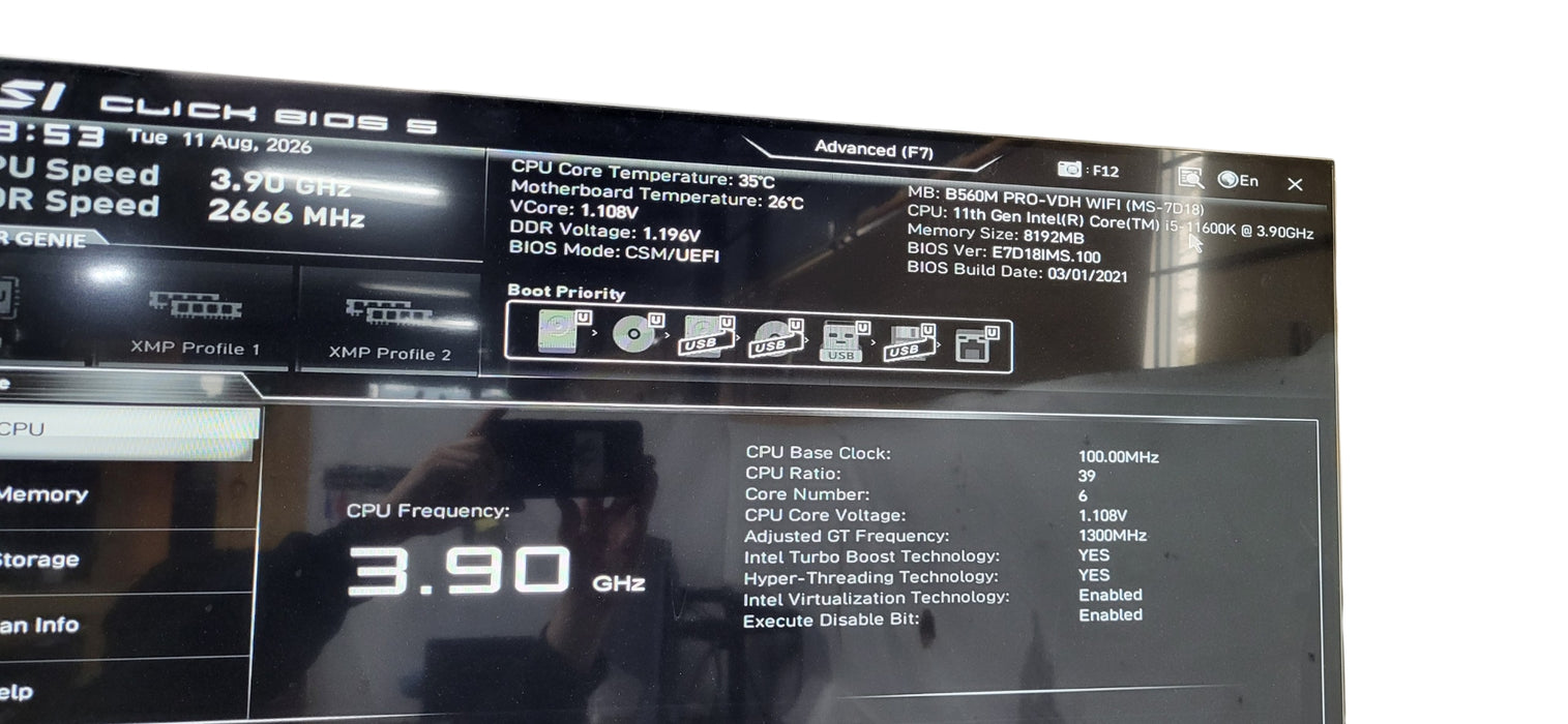 Custom PC B560M PRO-VDH WIFI i5-11600K CPU  | 8GB DDR4 | No HDD