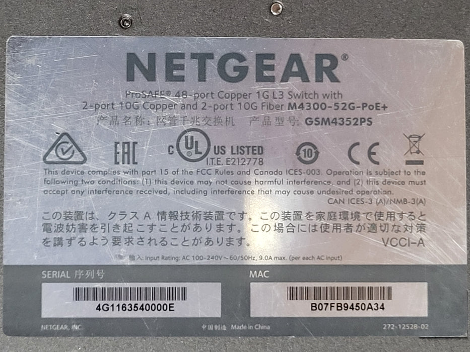 Netgear GSM4352PS M4300-52G-PoE+ 48-Port Gigabit PoE+ Network L3 Switch