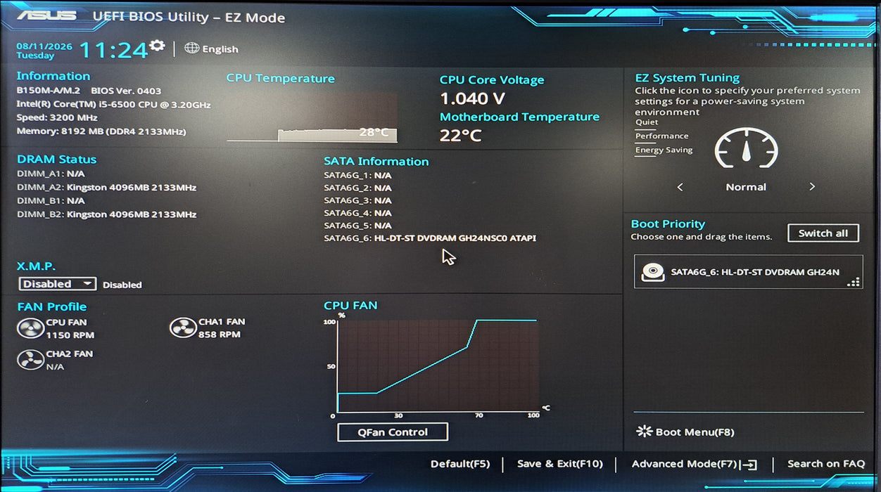 Custom PC | Asus B150M-A/M.2 w/ Intel Core i5-6500 CPU, 8GB DDR4, No HDD, 450W