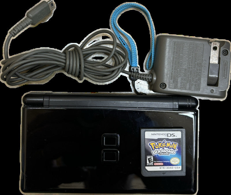 Nintendo DS Lite Video Game Console Black With Pokemon Diamond Game Cartridge