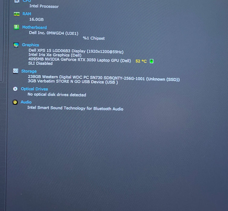 Dell XPS 15 9520 i7-12700H RTX3050 4GB GPU 16GB 256SSD No power Adapter READ!