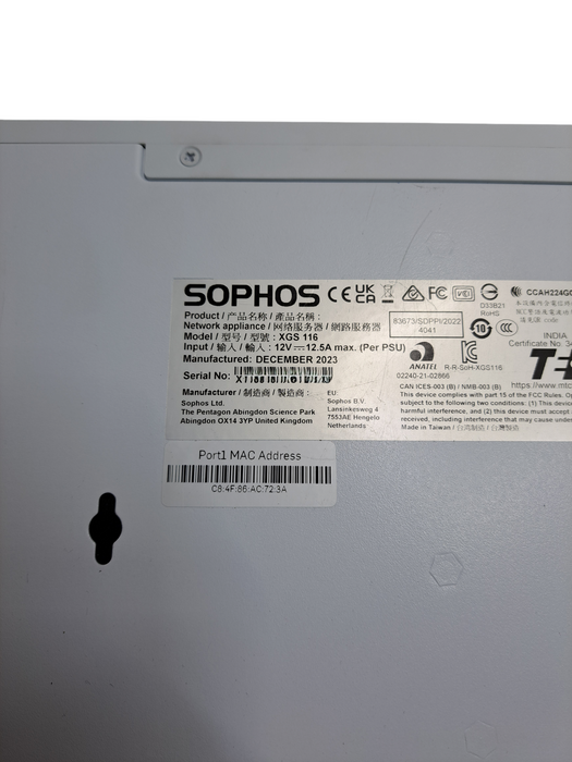 Sophos XGS 116 Network Security Firewall Appliance w/ Wireless Module, AC Holder