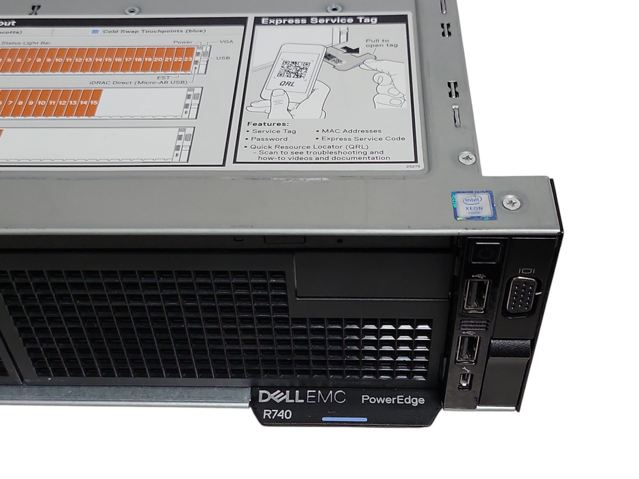 Dell PowerEdge R740 barebone w/ 2x CPU heat sinks only, No CPU/RAM/PSU/RAID/HDD