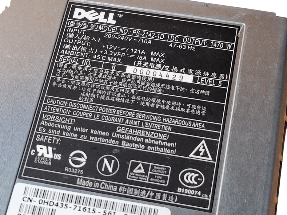 Server Power Supply PS-2142-1D 0DU764 KJ001 For DELL DELL PE6850