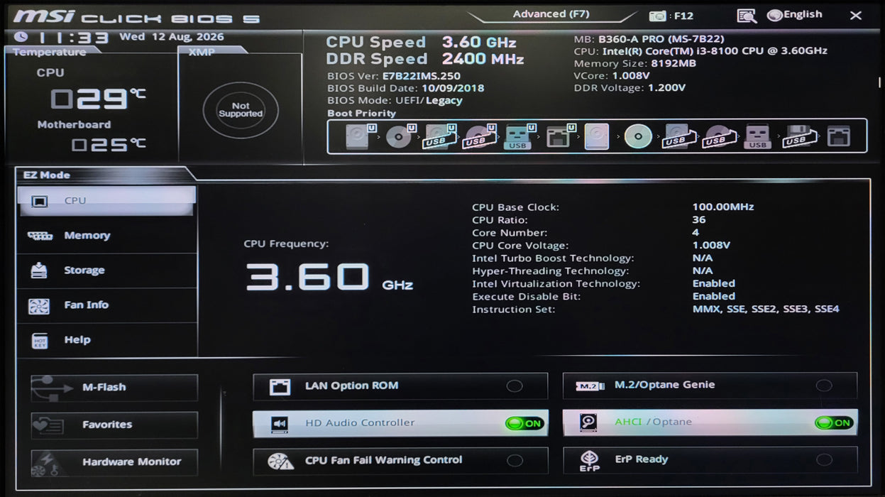 Custom PC, msi B360-A Pro w/ i3-8100 3.60GHz, 8GB DDR4, 256GB NVMe, GTX 1050Ti