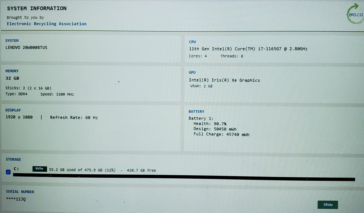 Lenovo ThinkPad T14 Gen 2 TOUCH Intel Core i7-1165G7 2.80GHz 32GB RAM 512GB SSD