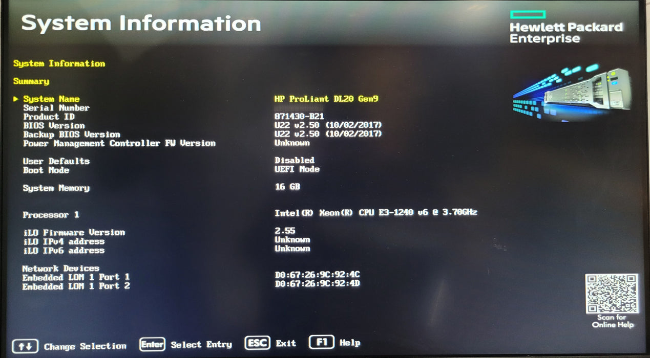 HPE ProLiant DL20 Gen9| Xeon E3-1240 v6 @ 16GB DDR4 | NO HDD | B140i