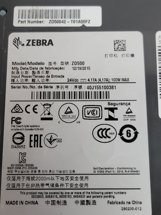 Zebra ZD500 Thermal Label Printer ZD50042-T01A00FZ USB LAN Parallel, READ