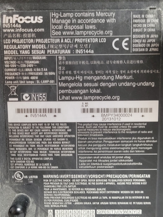 InFocus IN5144a WXGA Large Venue Projector 5500 Lumens - Lamp Hours : 67 Hrs