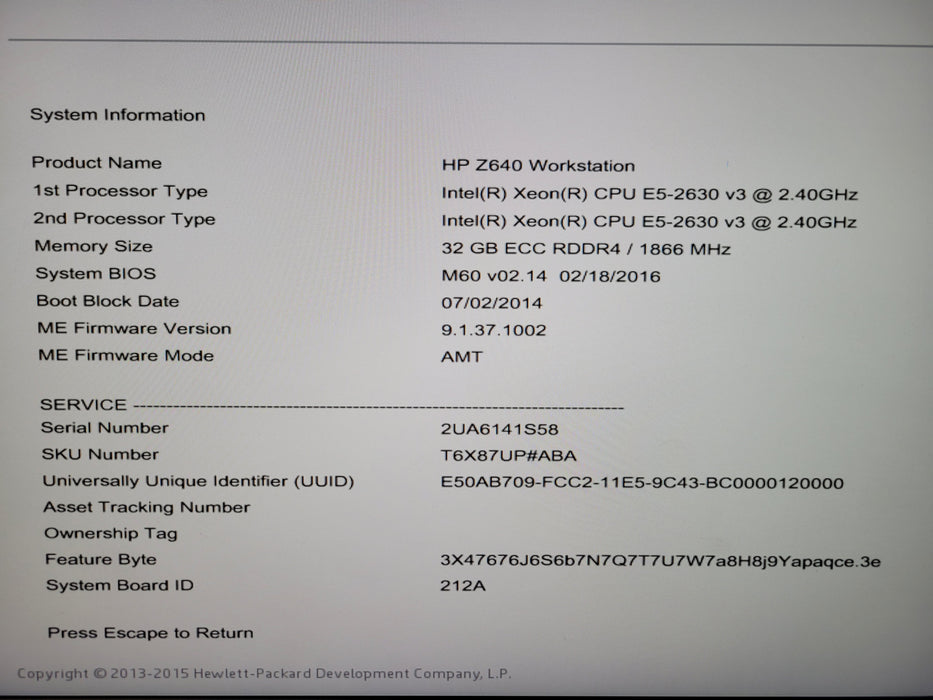 HP Z640 - 2x Xeon E5-2630 v3 32GB DDR4 NO HDD 925W PSU