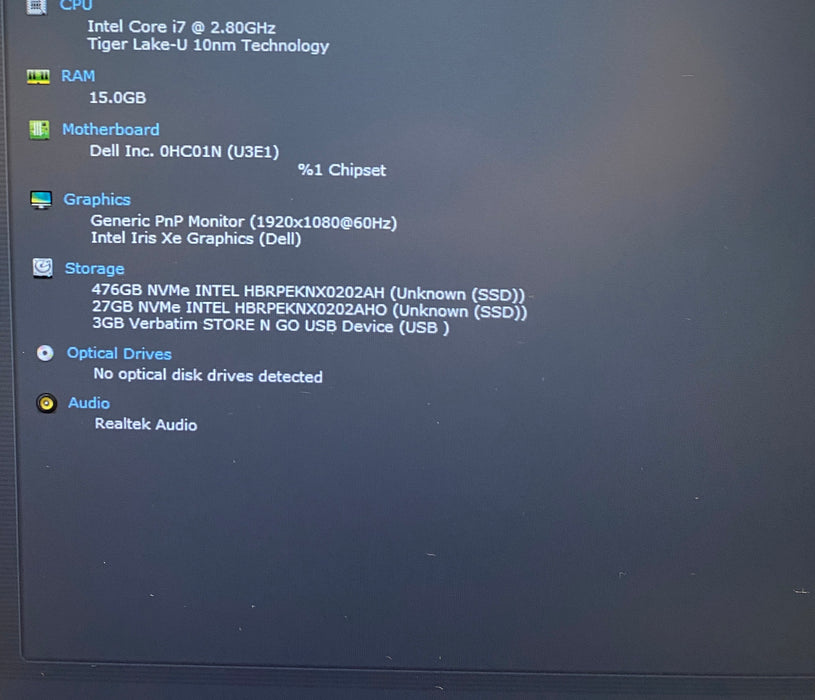 Dell Latitude 5420 Intel Core i7-1165G7 2.80GHz 16GB RAM 512GB SSD READ