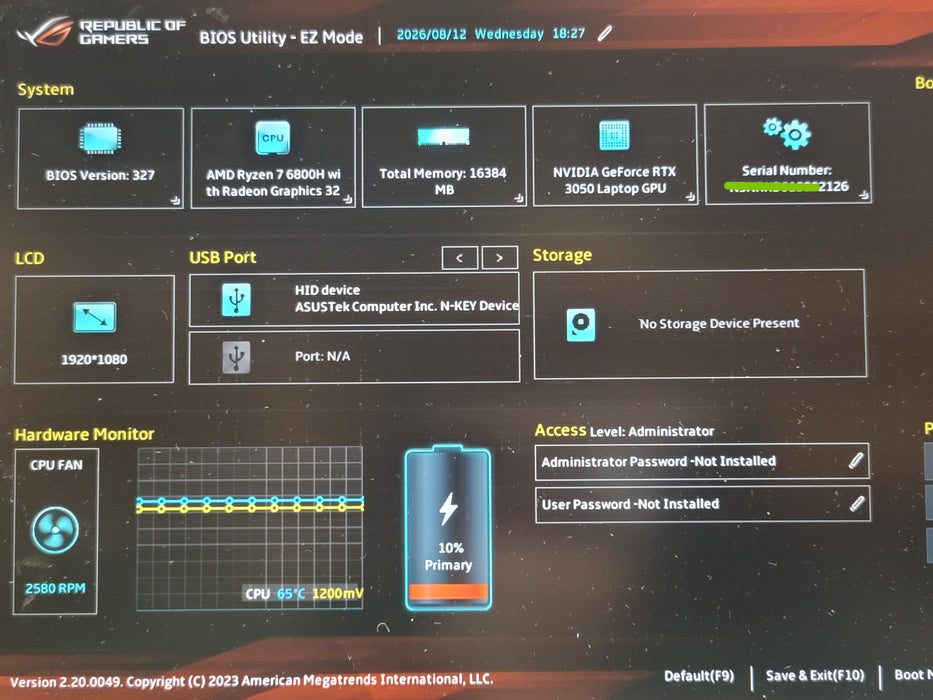 ASUS ROG STRIX G15 15" Ryzen 7 6800H 16GB DDR5 RTX 3050 NO SSD FOR PARTS/REPAIR