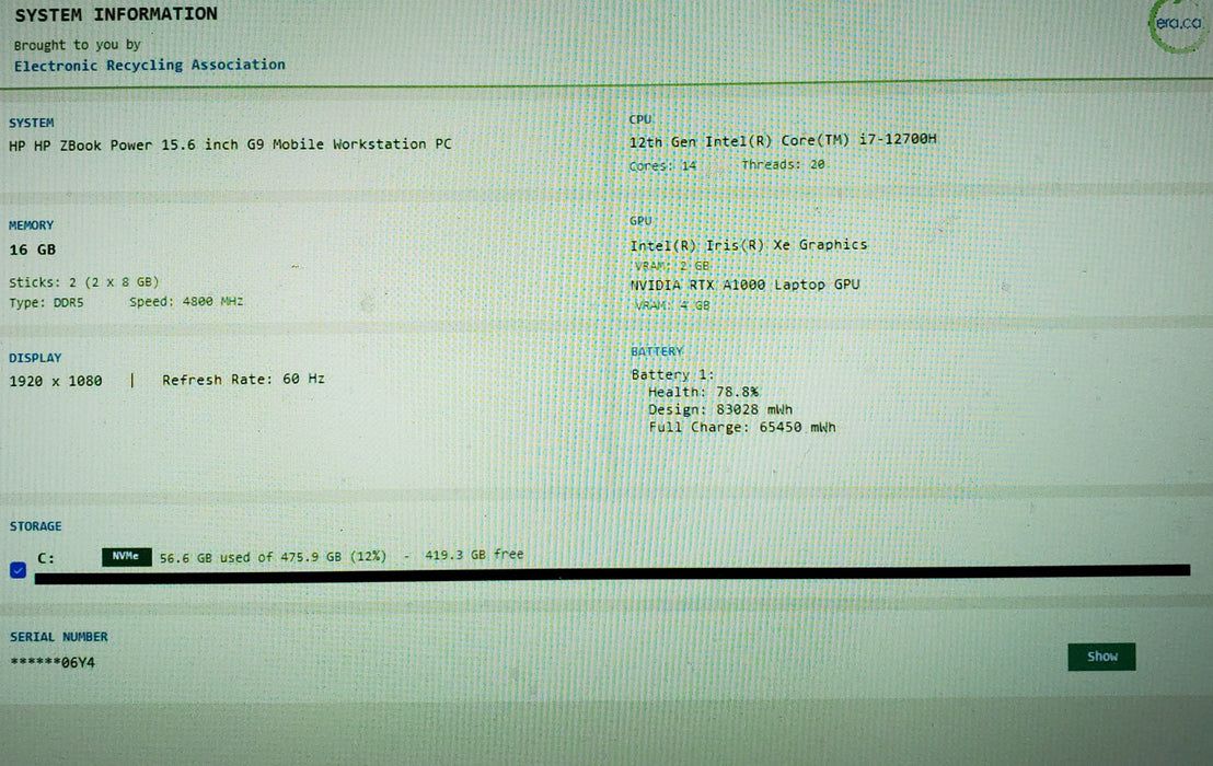 HP ZBook Power 15.6” G9 i7-12700H 16GB 512GB SSD Nvidia RTX A1000 READ