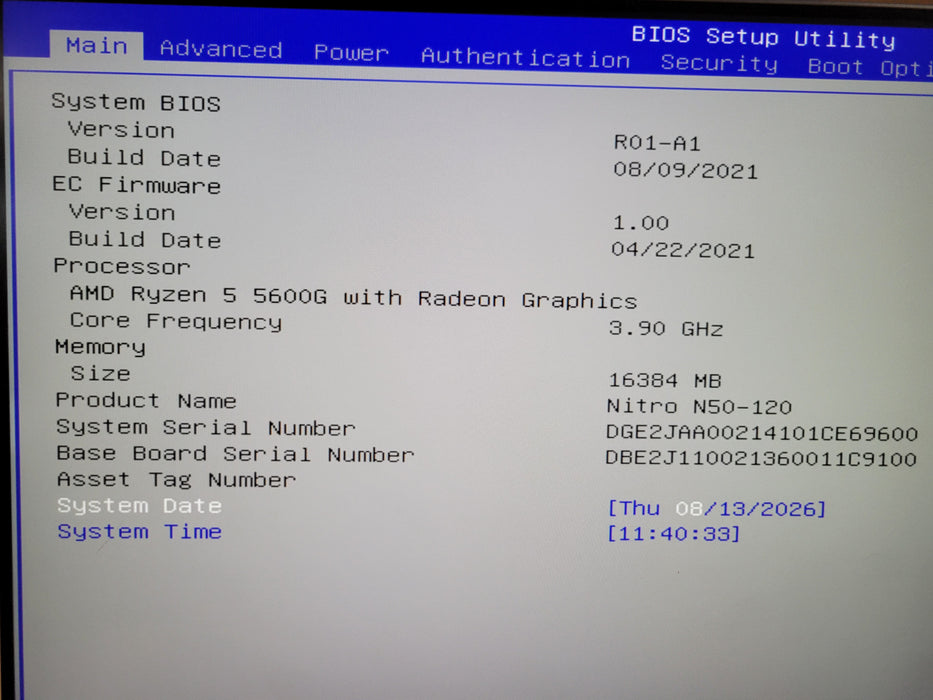 AMD RYZEN 5 5600G ACER NITRO B55A4-AD N50-120 16GB DDR4