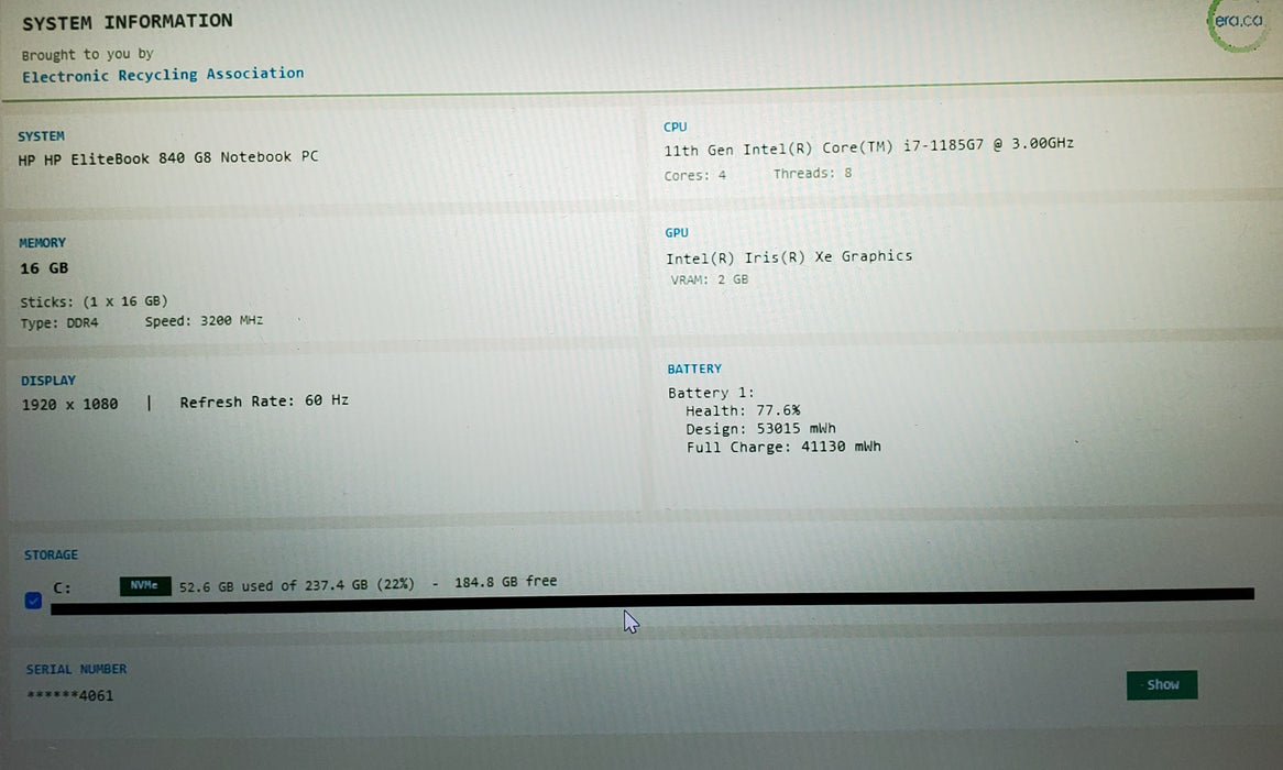 HP EliteBook 840 G8 i7-1185G7 16GB DDR4 256GB NVMe READ