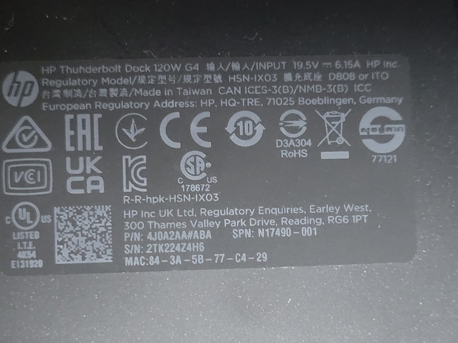 Lot of 28x HP (6x HP Thunderbolt Dock 120W G4, 22x HP thunderbolt Dock 120W G2)