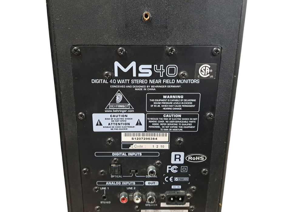 Behringer MS40 Active Studio Monitor Speaker Pair | READ