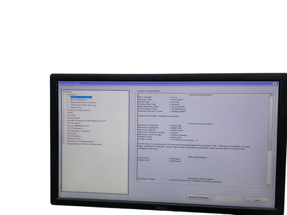 Dell Optiplex 3070 Micro i3 - 9100T @ 3.10GHz 8GB DDR4 Ram No HDD