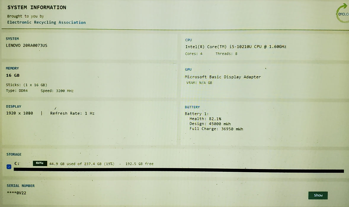 Lenovo ThinkPad E14 Gen 1 i5-10210U CPU 16GB RAM 256GB SSD READ