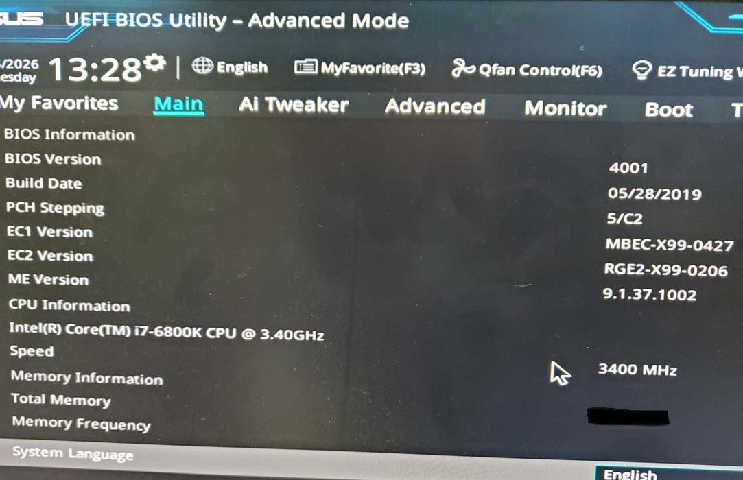 CUSTOM Desktop PC ASUS X99-M WIFI WS i7-6800K CPU | No RAM & No HDD W/ 750W Gold