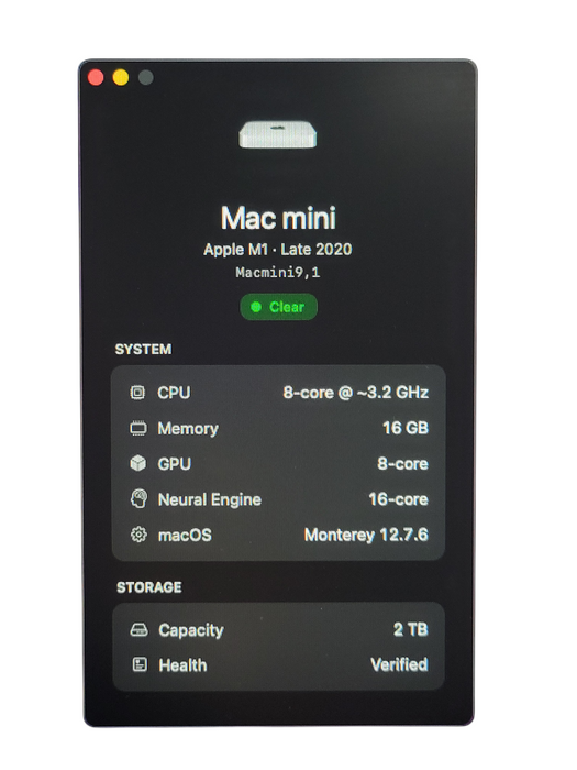 M1 Apple Mac Mini 9,1 Late 2020 - M1 16GB RAM 2TB SSD