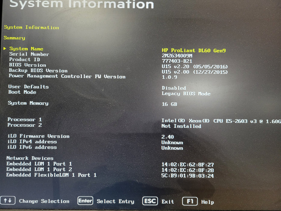 HP ProLiant DL60 G9 Server, 1x Xeon E5-2603v3 1.60Ghz, 16GB, 4x 3.5", B140i