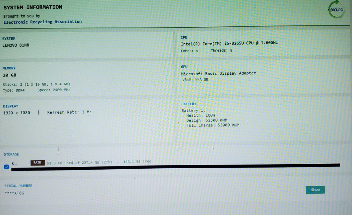 Lenovo IdeaPad S340-15IWL 15.6" i7-8565U 1.6GHz 20GB RAM 256GB SSD