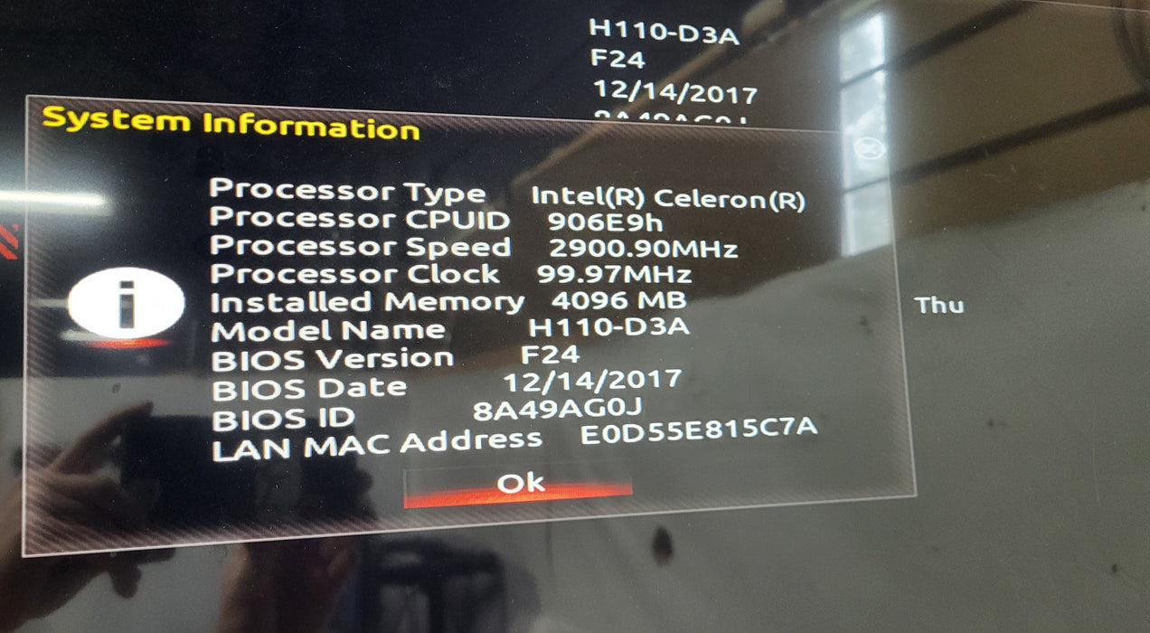 Gigabyte GA-H110-D3A Motherboard|Intel Celeron G3900 CPU|4GB DDR4 RAM|No Shield