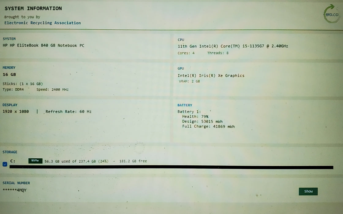 HP EliteBook 840 G8 15" i5-1135G7 16GB DDR4 256GB NVMe READ